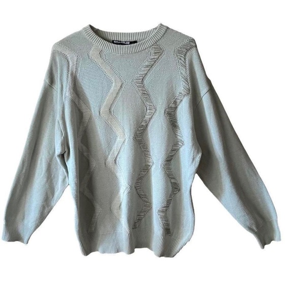 Oversize sweater, pale sage, raise zigzag design, comfy preppy - Picture 1 of 4